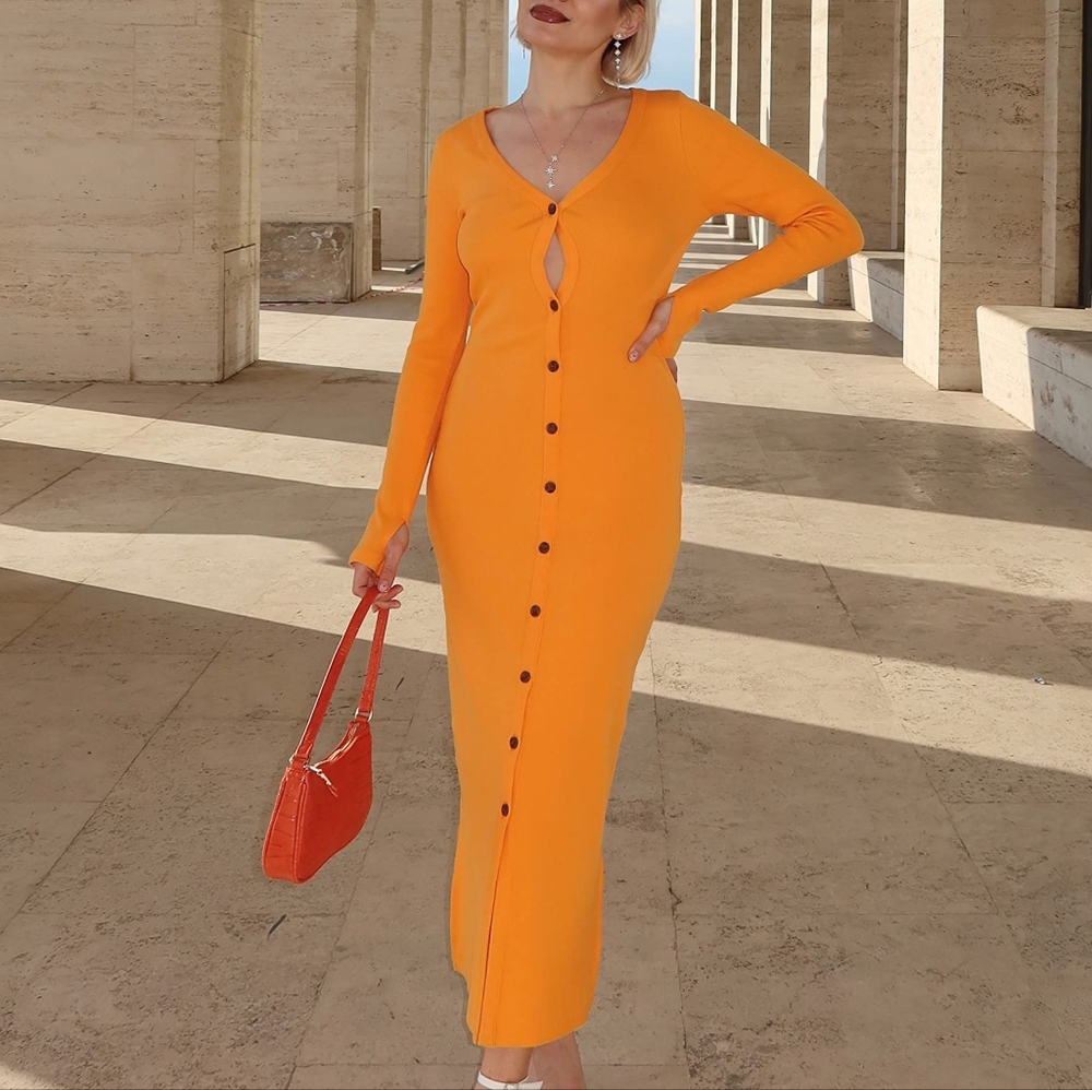 The Drop Carrot Curl Front Cutout Dress
